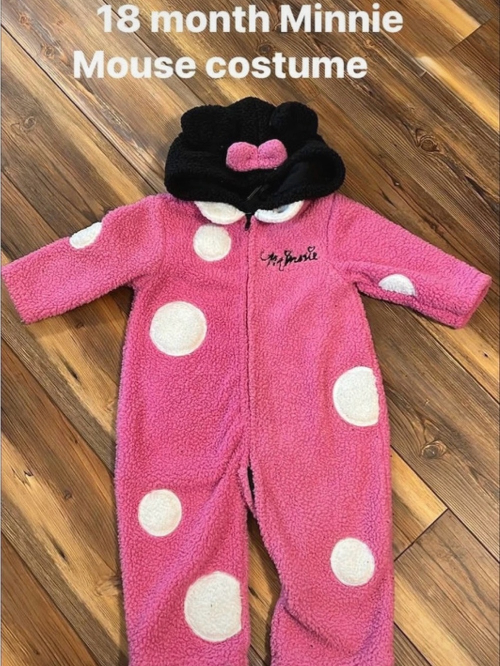 Pink Minnie Mouse Polka-Dot Fleece One-Piece costume for Kids size 18 months